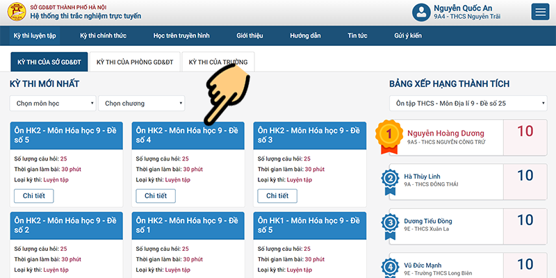 Chọn bất kỳ kỳ thi nào