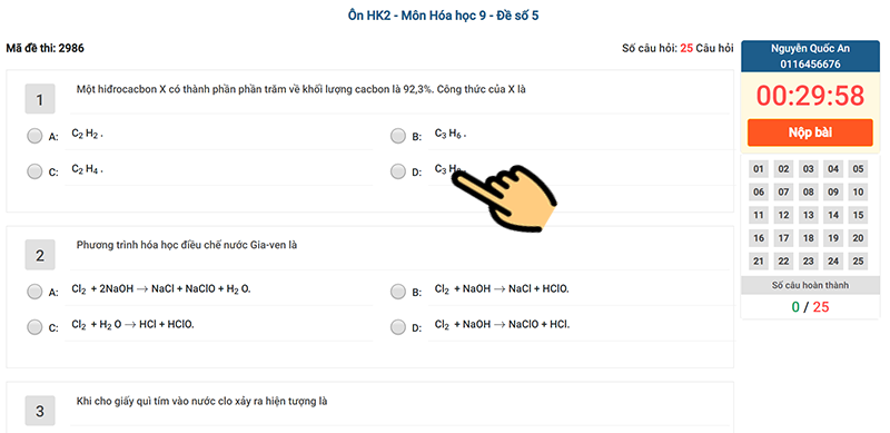 Chọn câu trả lời chính xác cho mỗi câu hỏi